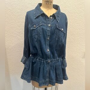 Nostalgia Blue Denim Jacket with drawstring waist and peplum